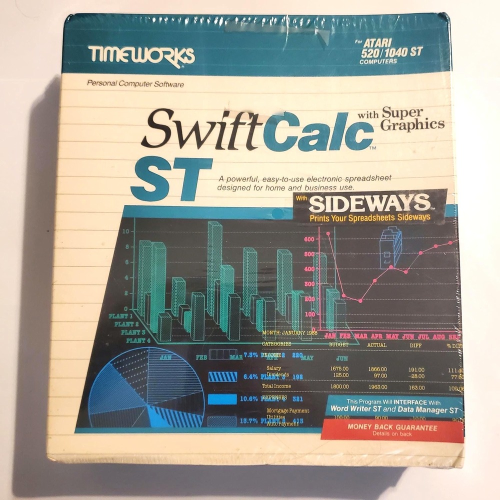Timeworks SwiftCalc ST Software Atari 520/1040 ST Spreadsheet Super Graphics